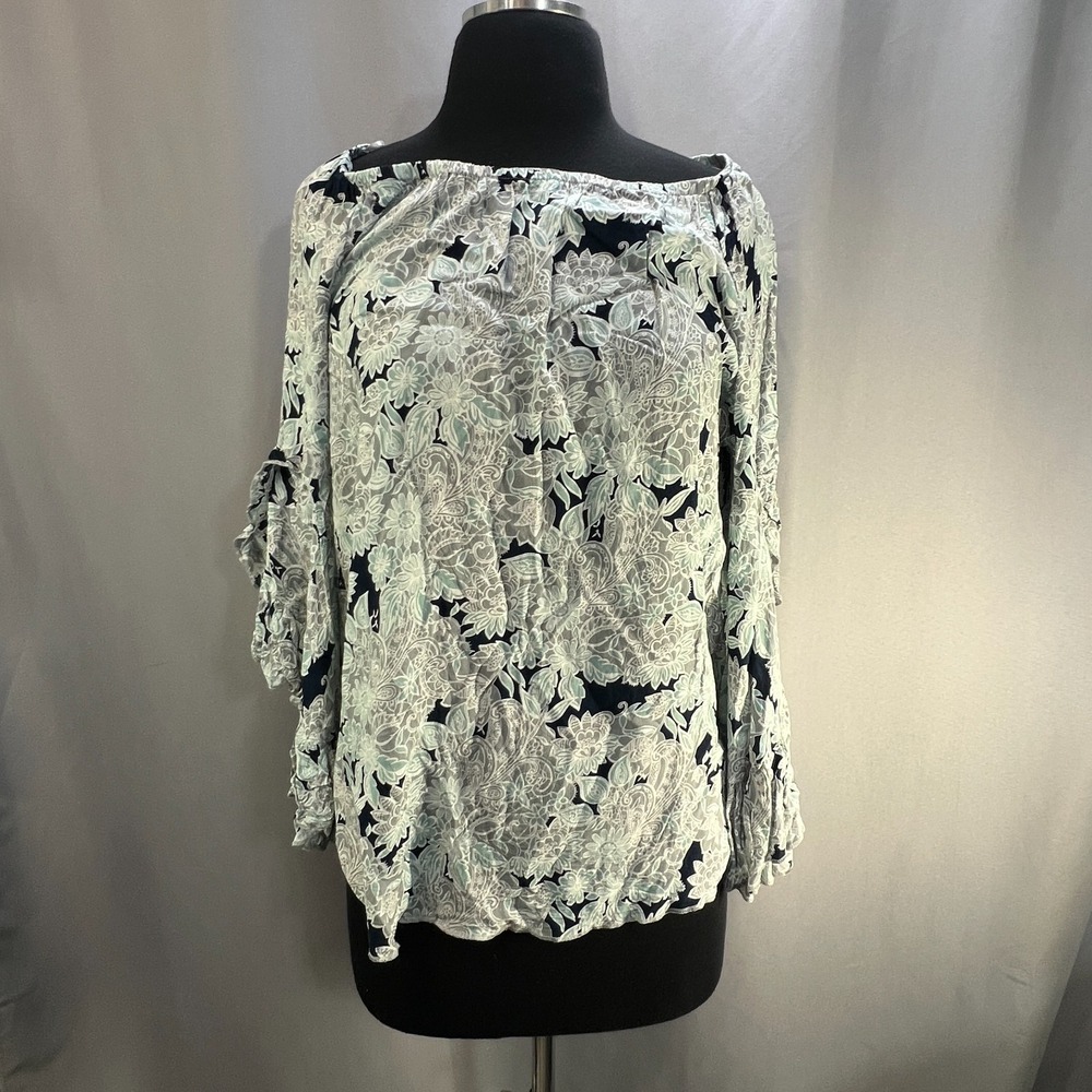 Fever Blouse Top Womens Small Multicolor Floral Ruffle Sleeve Boat Neck Casual